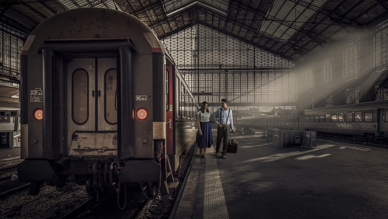 train station, couple, traveling, railway, travelers, train station, couple, couple, couple, couple, couple, traveling
