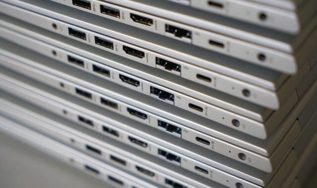 laptop, computer, pile, hdmi, usb, usb-c, hardware, stack, pc, portable, digital, technology, office, closeup, hdmi, hdmi, usb, usb, usb, usb, usb, usb-c