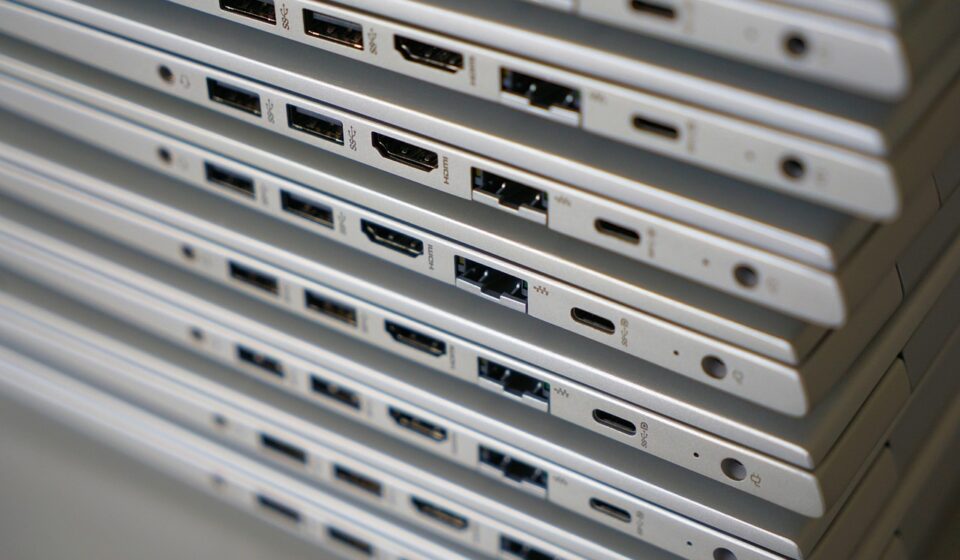 laptop, computer, pile, hdmi, usb, usb-c, hardware, stack, pc, portable, digital, technology, office, closeup, hdmi, hdmi, usb, usb, usb, usb, usb, usb-c