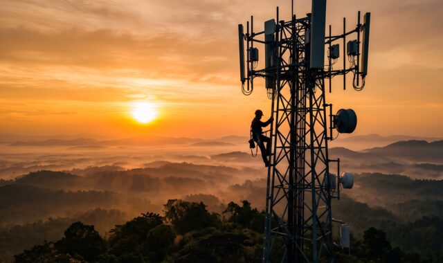 telecom, tower, technician, sunset, communication, signal, antenna, network, climbing, infrastructure, connectivity, maintenance, industry, wireless, silhouette, technology, mobile, sky, work, nature, sunrise