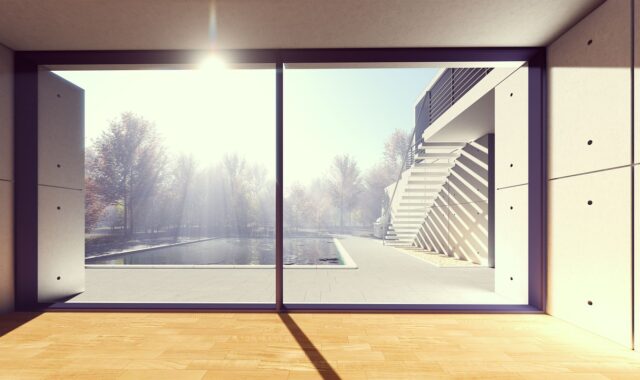 window, indoors, empty, architecture, fair weather, outdoors, office, door, house, modern, room, sky, swimming pool, 3d, apartment, design, large, apartment-interior, big-window, blue sky, blue-hall, light, building, nature, wall, floor, hall, 3d-illustration, luxury, sky-light, home, clear, perspective, blank, clean, interior, blue