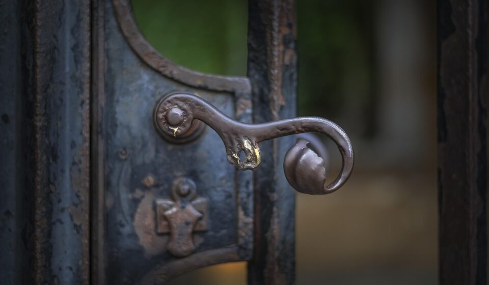 door handle, gate, old, entrance, door, steel, closed, rust, protection, retro, lock, handle, metal