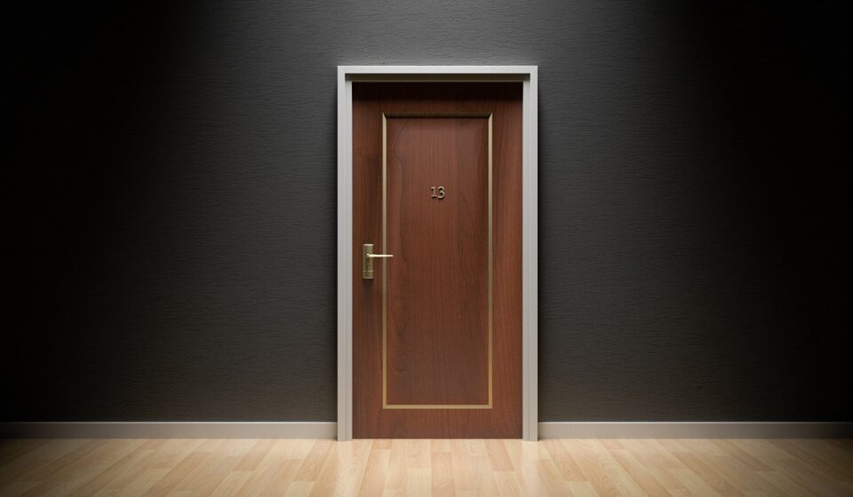 door, bad luck, 13, thirteen, unlucky, hotel, apartment, closed, surprise, mystery, disaster, superstition, home, 13th, luck, motel, wood, floor, wall, fantasy, scary, spooky, handle, door knob, brass, clean, darkness, light, fear, evil, creepy, door, door, door, door, door